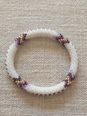 Sashka Co. White Beaded Bracelet with Purple and Gold Accent Clusters